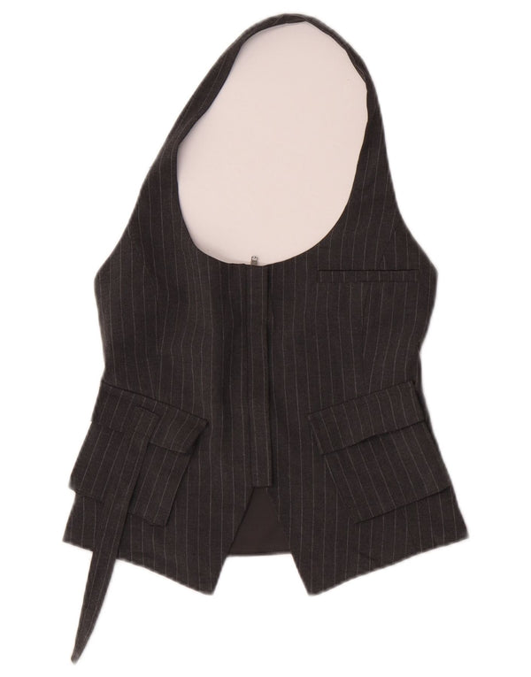 Zara Womens Halter Neck Gilet UK 8 Petit Gris Pinstripe Polyester