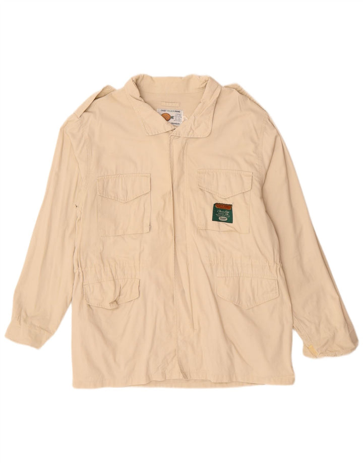 VINTAGE Veste militaire homme UK 40 Grand coton beige