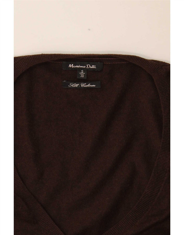 Massimo Dutti Pull col V pour femme UK 10 Petite soie marron