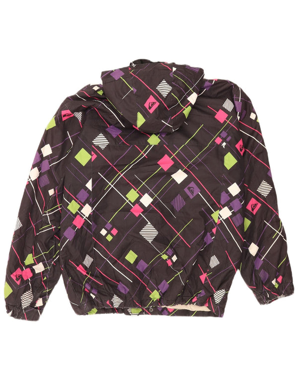 Quiksilver Veste coupe-vent à capuche pour femme UK 14 Medium Noir Géométrique