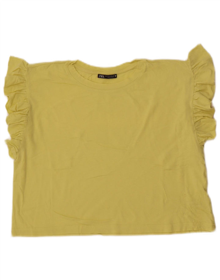 Zara Womens Crop T-Shirt Top UK 14 Jaune Moyen