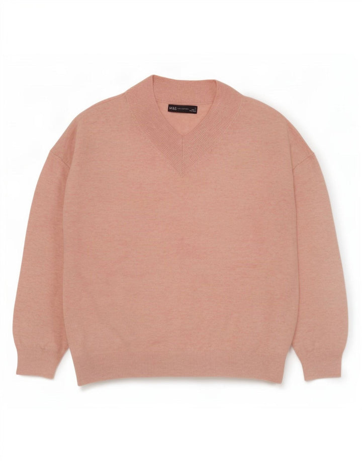 Marks & Spencer Pull surdimensionné à col en V pour femme UK 10 Petit Rose