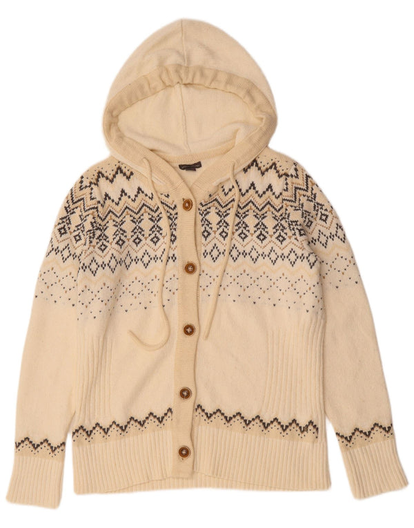 EDDIE BAUER Cardigan à capuche pour femme UK 18 XL Blanc cassé Fair Isle