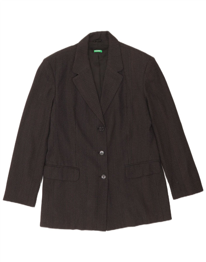 Benetton Veste Blazer 3 Boutons Femme IT 46 Grandes Rayures Noires