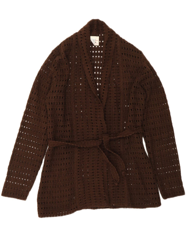 VINTAGE Femme Crochet Cardigan Pull UK 14 Grand Acrylique Marron