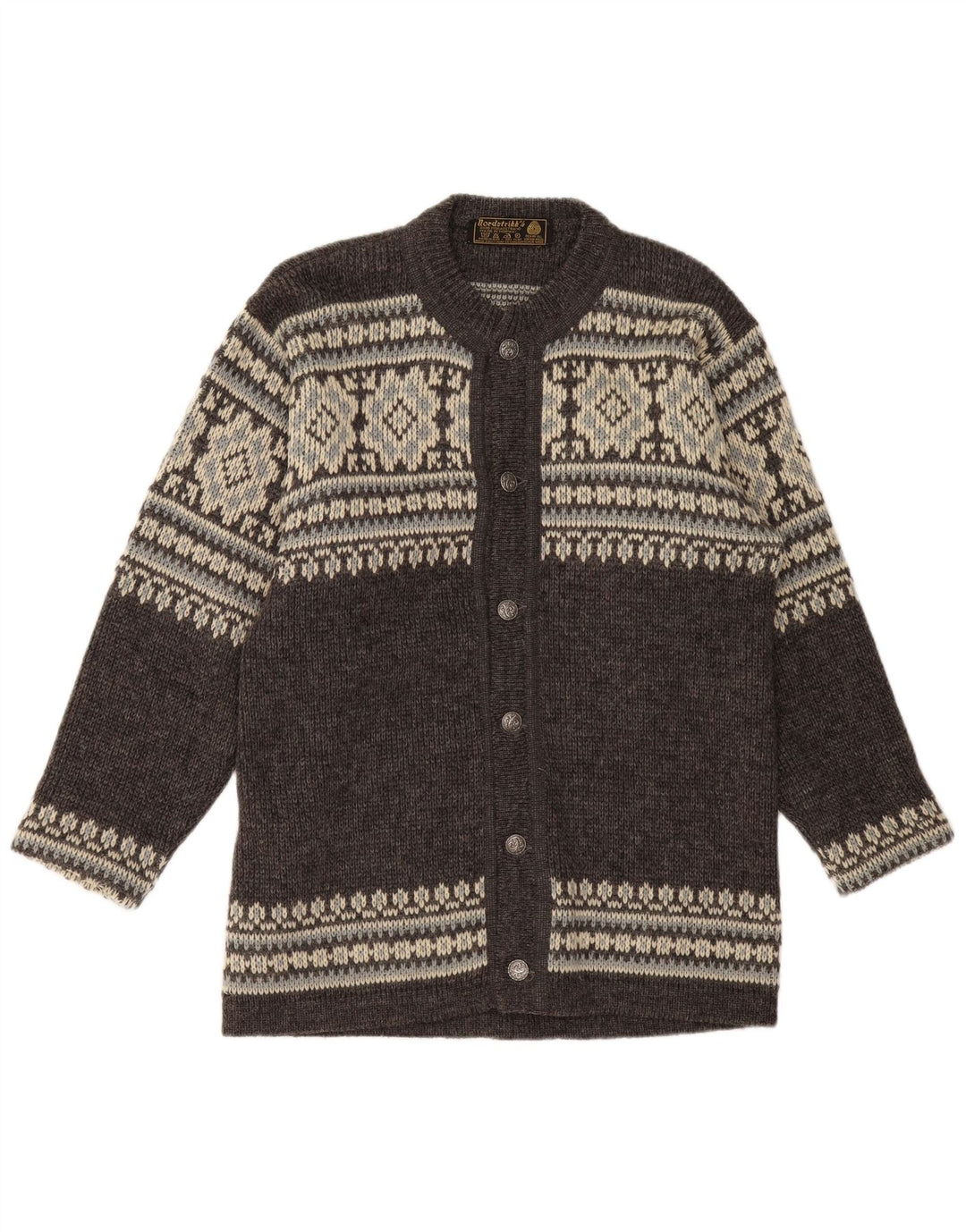 NORDSTRIKK Cardigan pour homme en laine vierge Fair Isle Gris Taille S