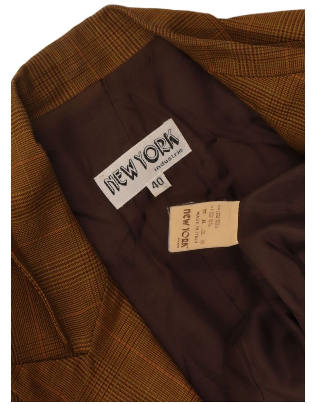 New York Industrie Veste Blazer Femme IT 40 Petit Carreau Beige