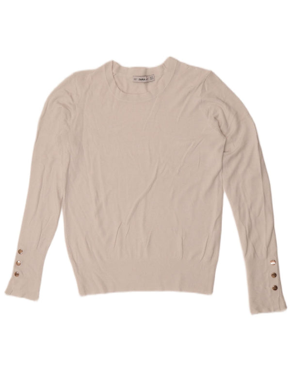 Zara Pull à col rond pour femme UK 12 Blanc moyen