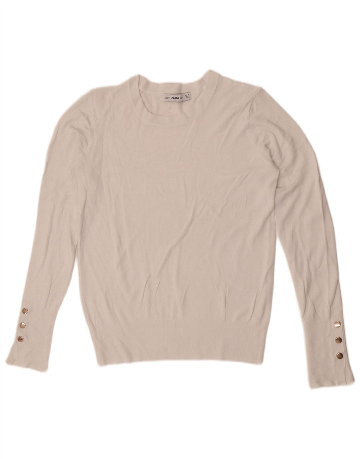 Zara Pull à col rond pour femme UK 12 Blanc moyen