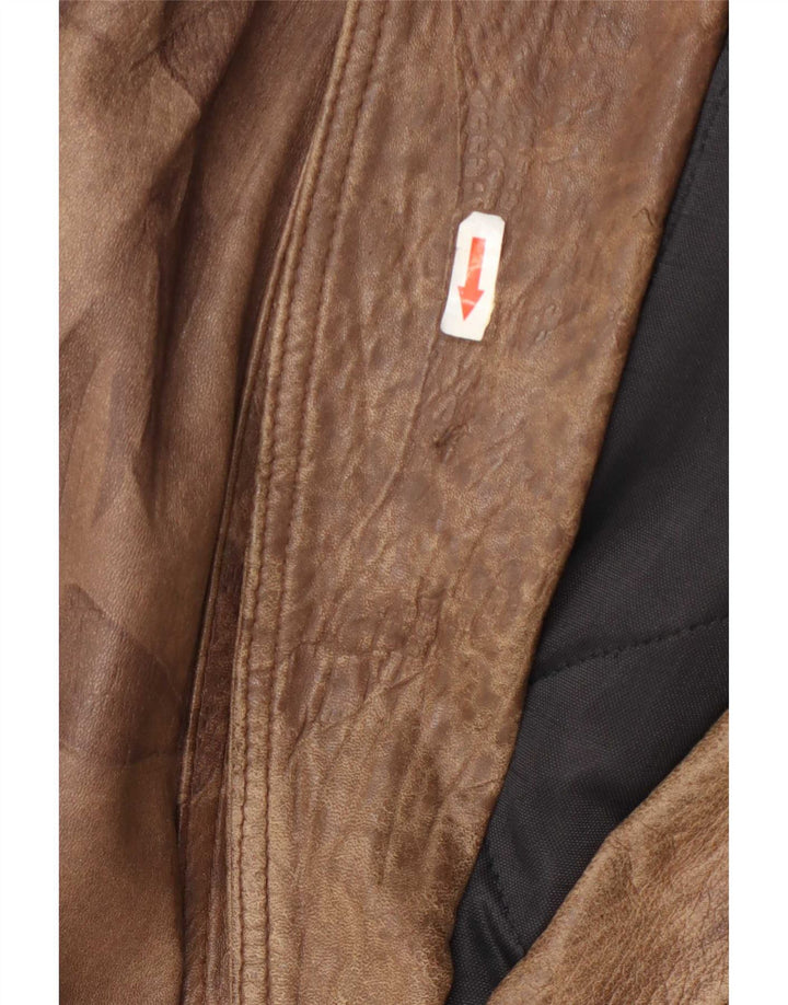 Veste en cuir double poitrine vintage femme EU 42 Grand patchwork marron