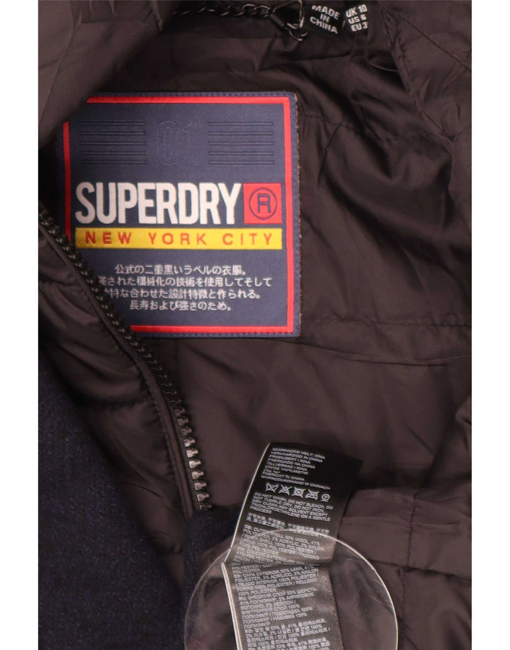 Superdry Manteau à capuche pour femme UK 10 Small Bleu marine Laine