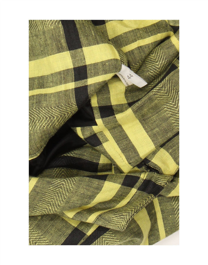 vintage Femmes 1 Bouton Blazer Veste EU 44 XL Jaune Plaid Lin Classique
