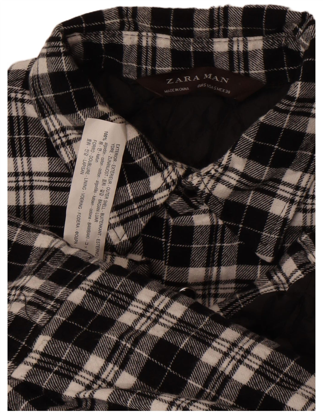 Zara Homme Chemise En Flanelle Lumberjack Petit Carreau Noir Coton