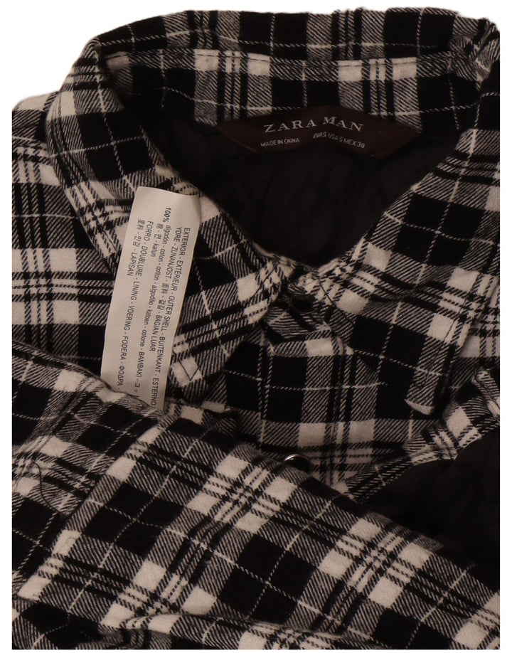 Zara Homme Chemise En Flanelle Lumberjack Petit Carreau Noir Coton