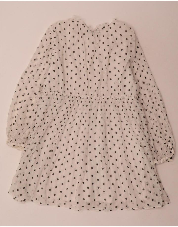 ZARA Robe trapèze à manches longues pour femme UK 44 Polyester à pois blanc moyen