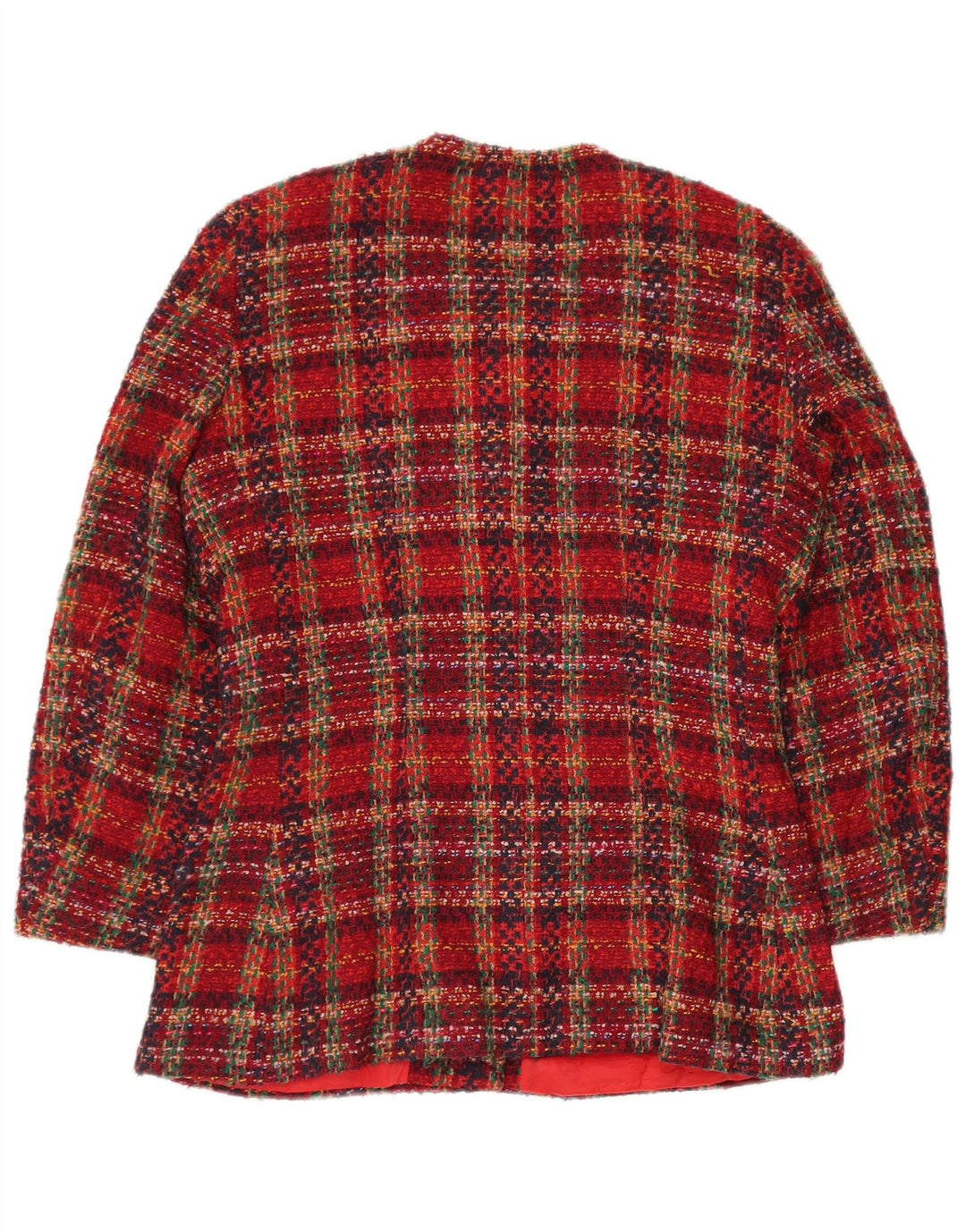 VINTAGE Femme 6 Bouton Blazer Veste UK 12 Laine à Carreaux Rouge Moyen