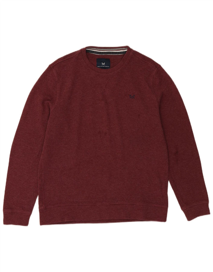 CREW CLOTHING Pull à col rond pour homme en coton bordeaux Taille L
