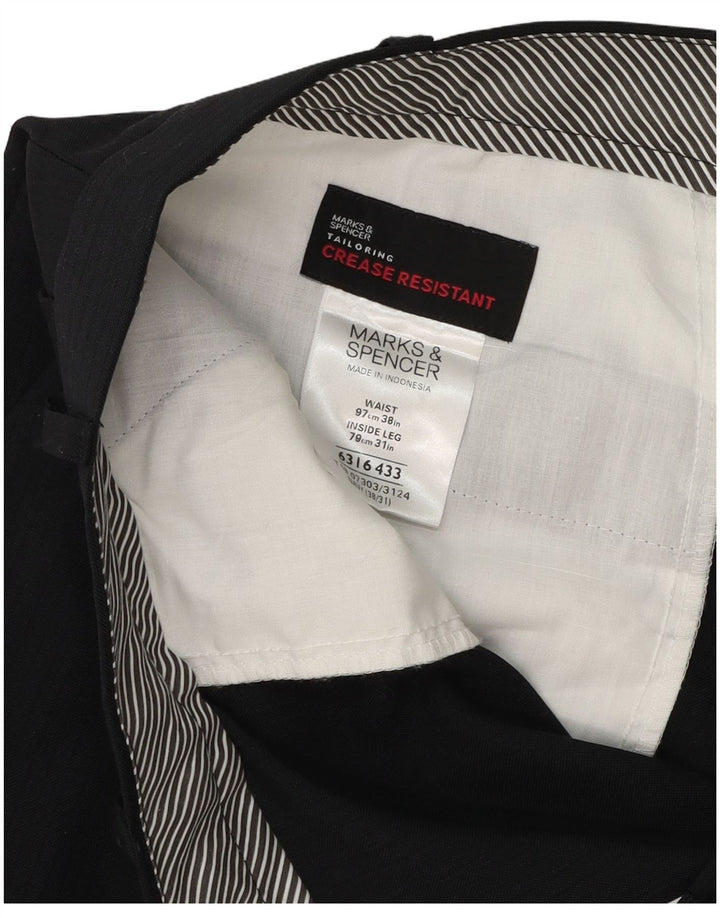 Marks & Spencer Pantalon de Costume Droit Homme W38 L31 Bleu Marine Polyester