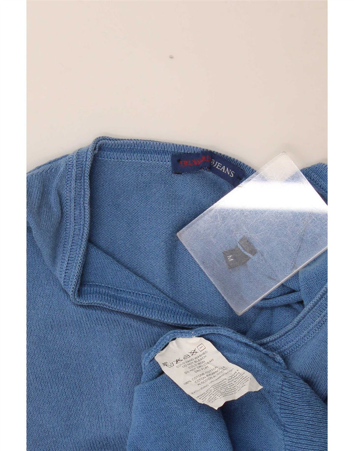 Trussardi Jeans Pull Col V Bleu Moyen Coton Homme