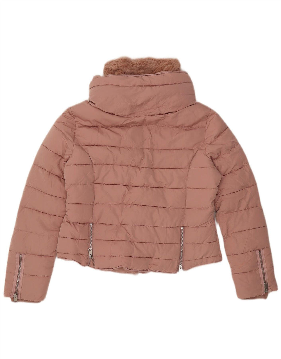 ZARA Veste matelassée à capuche courte pour femme UK 18 XL Rose Polyester