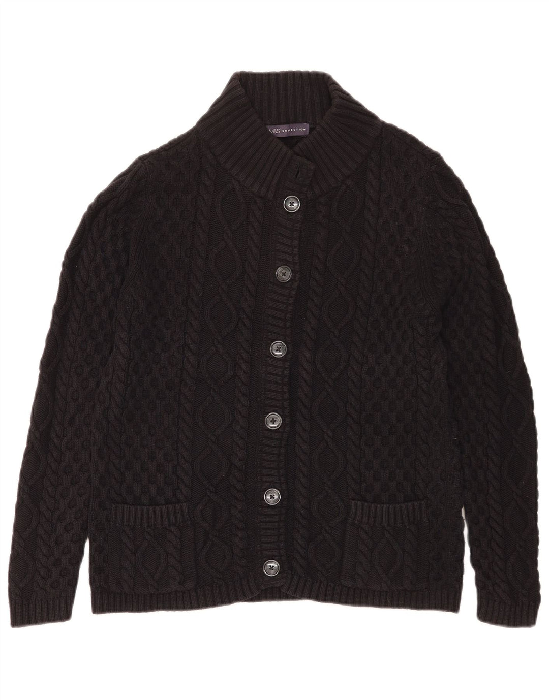 Marks & Spencer Pull Cardigan pour Femme UK 14 Grand Coton Noir