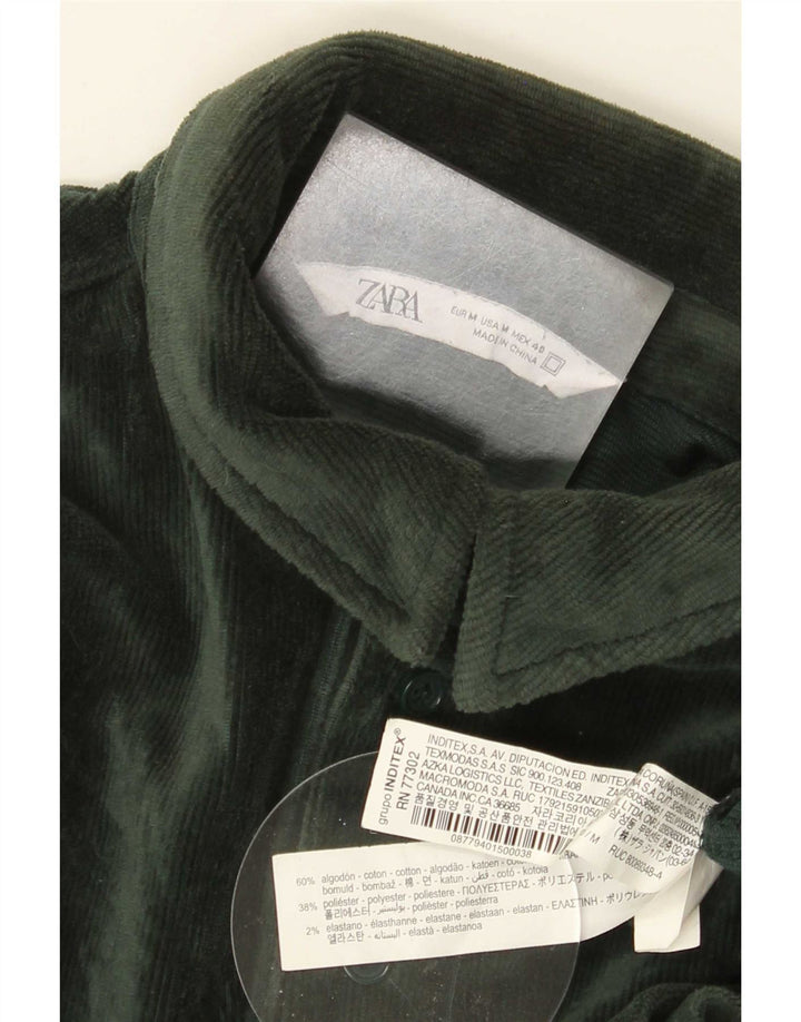 Zara Chemise Pull En Corduroy Homme Vert Moyen Coton