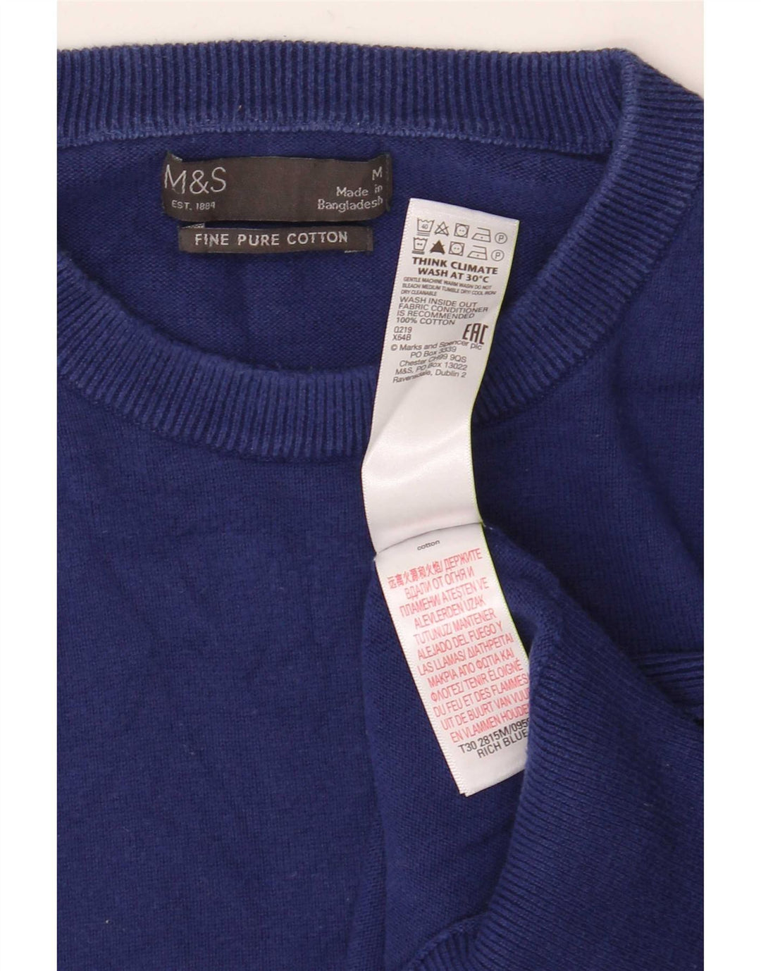 Massimo Dutti Pull col rond homme en coton bleu moyen