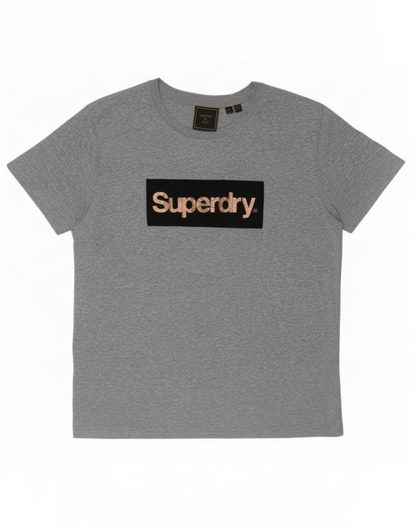 Superdry T-Shirt Graphique Femme UK 12 Gris Moyen Coton
