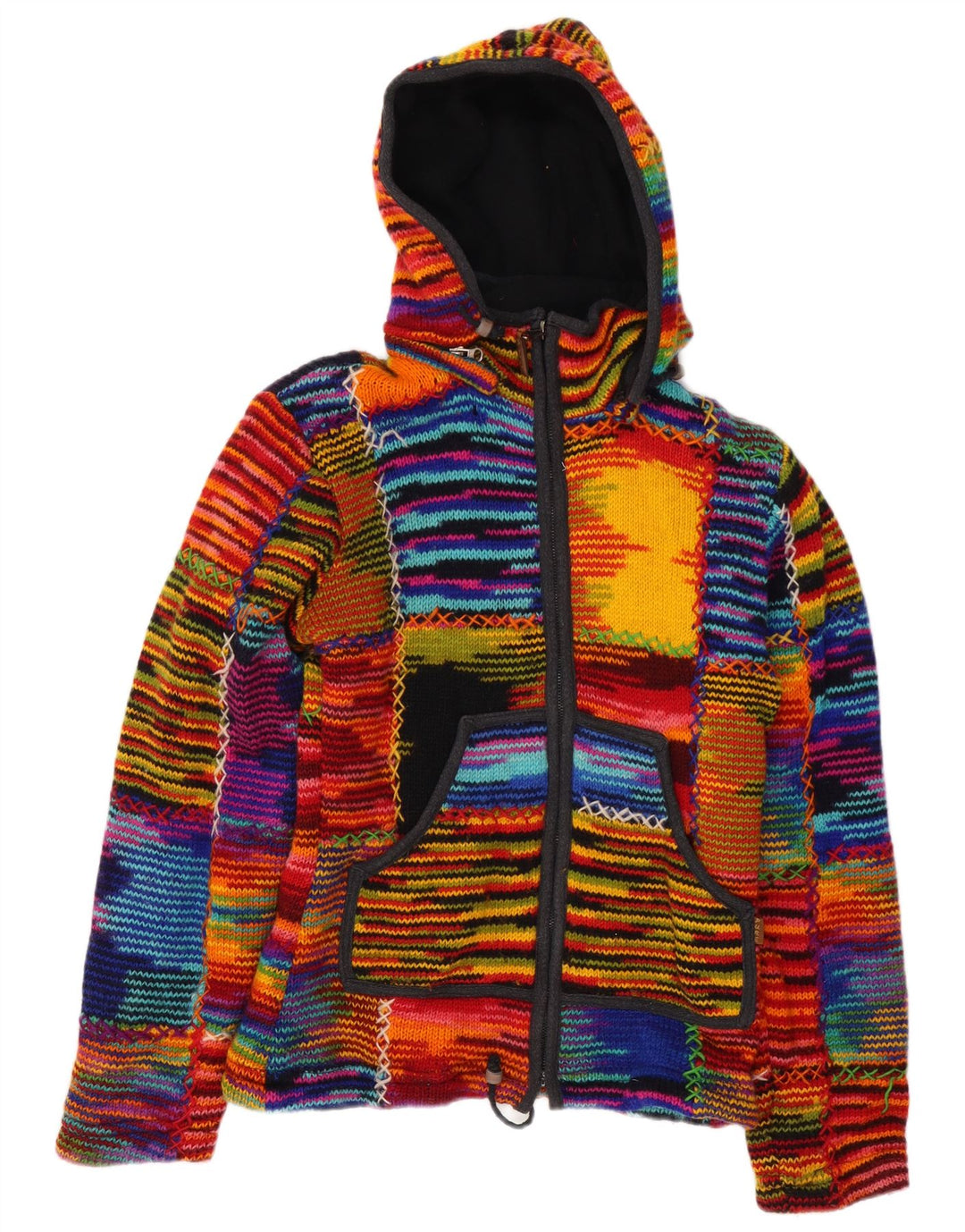 VINTAGE Femme Cardigan à capuche Pull UK 12 Moyen Multicolore Rayé