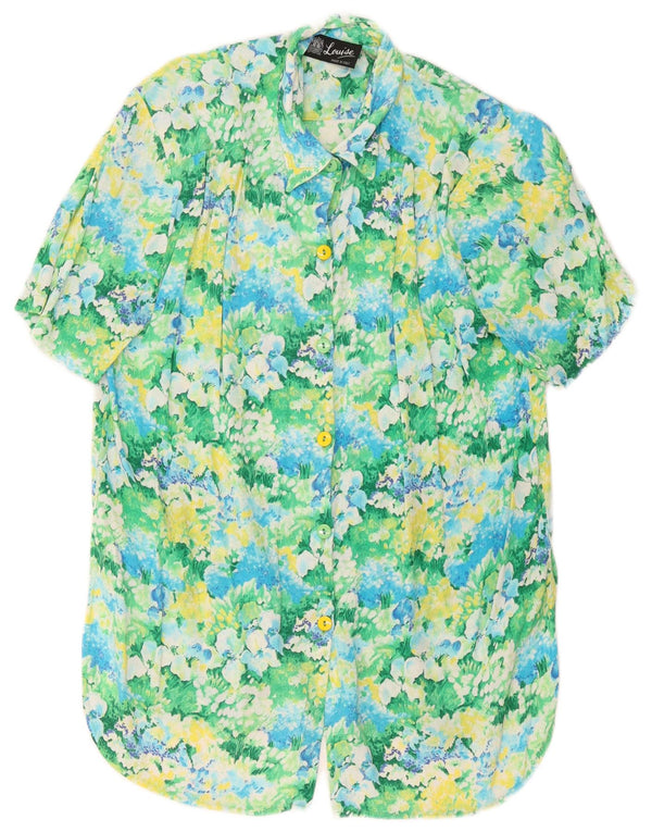 Chemise à manches courtes femme vintage UK 14 Grande Viscose Florale Verte