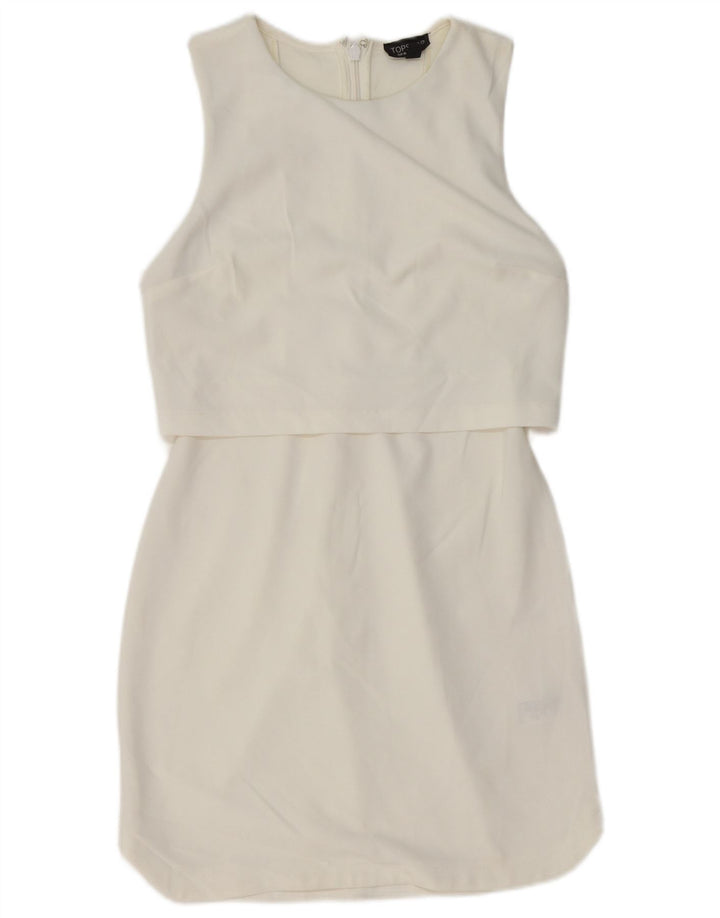 Topshop Robe fourreau sans manches pour femme UK 10 Petit Blanc Polyester