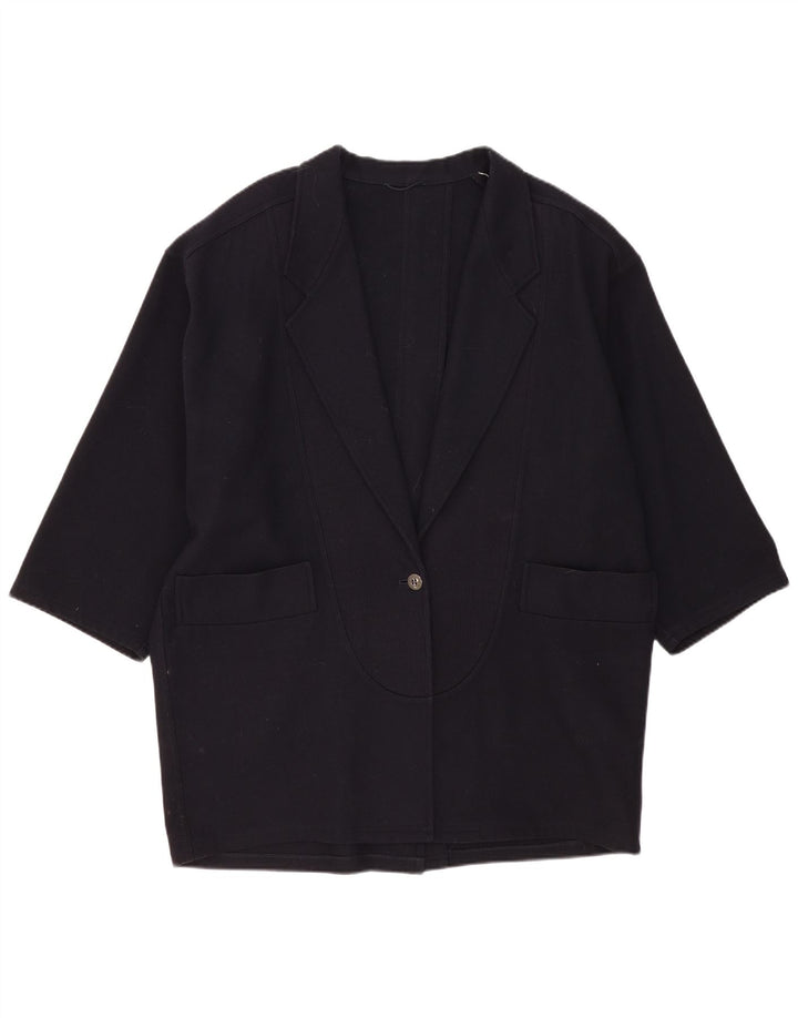 vintage Femmes Longline 1 Bouton Blazer Veste UK 22 3XL Bleu Marine