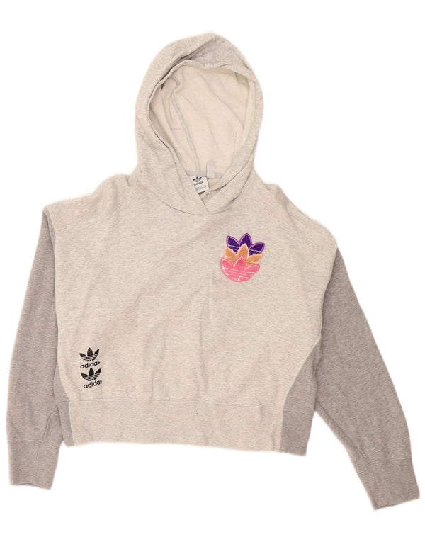 Adidas Pull à capuche court surdimensionné pour femme UK 10 Petit Gris Colorblock
