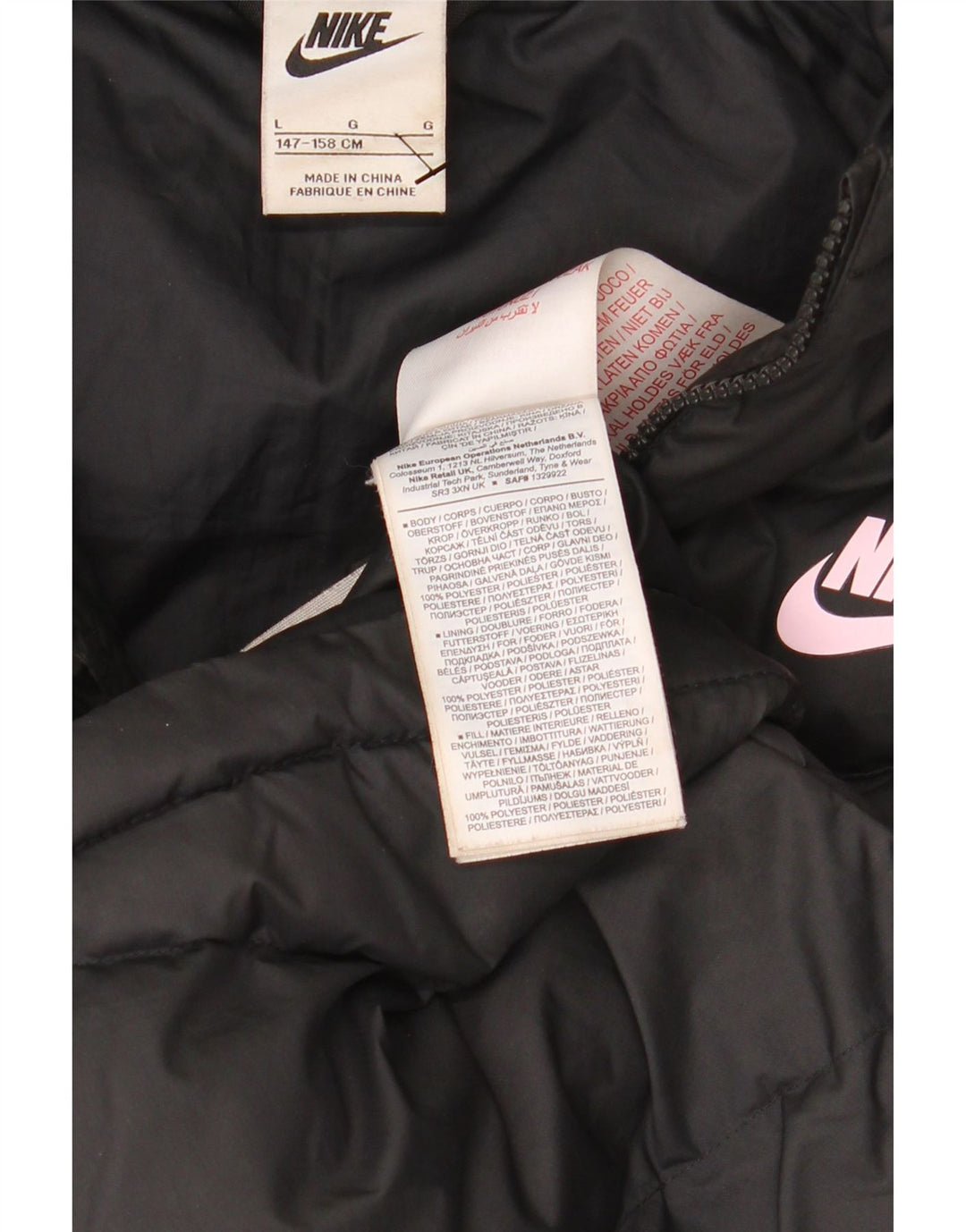 NIKE Veste matelassée à capuche pour garçon 12-13 ans Large Noir Polyester
