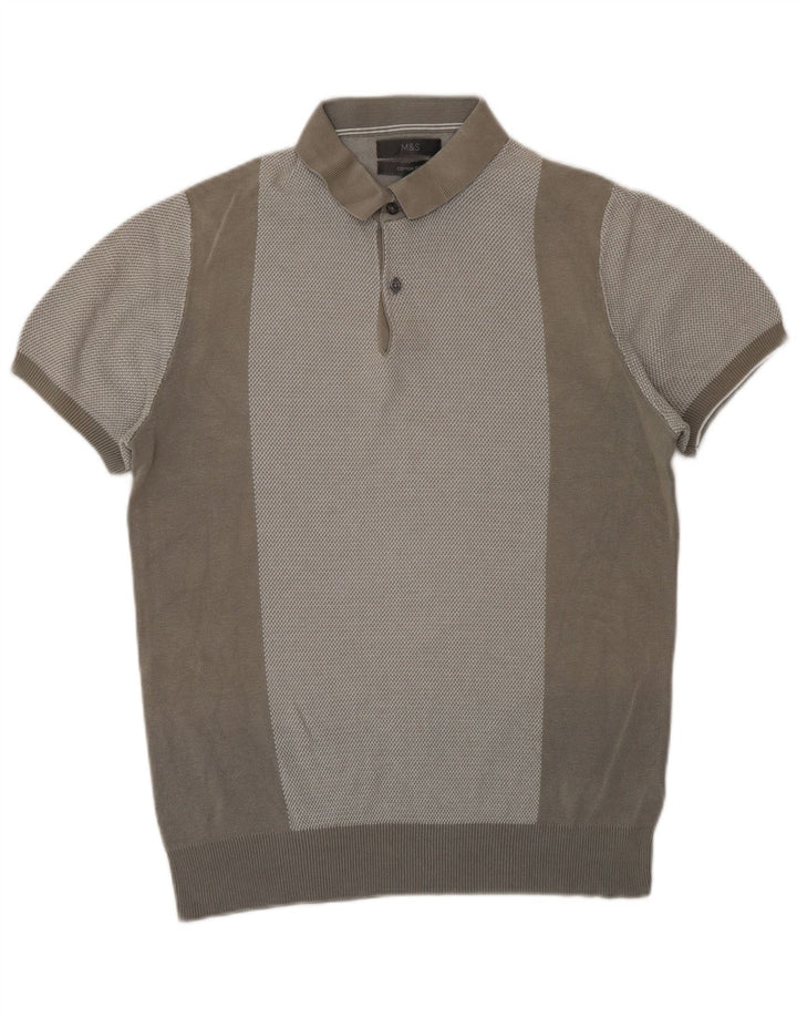 Marks & Spencer Pull à manches courtes et col polo pour homme, petit gris