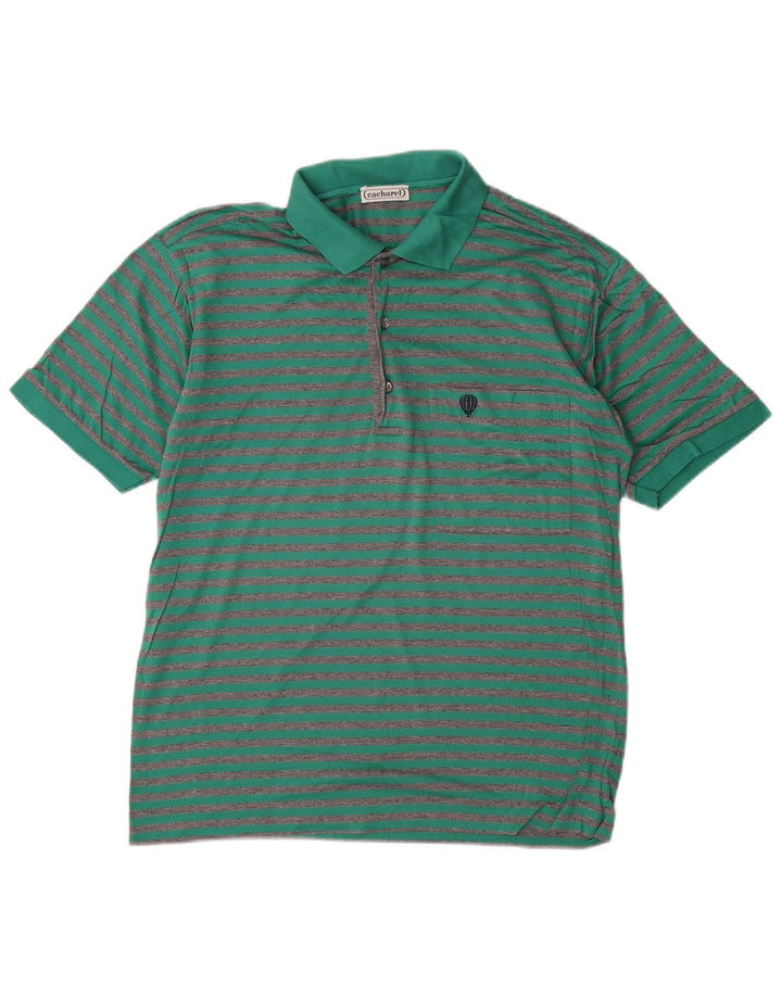 CACHAREL Polo Homme Petit Coton Rayé Vert