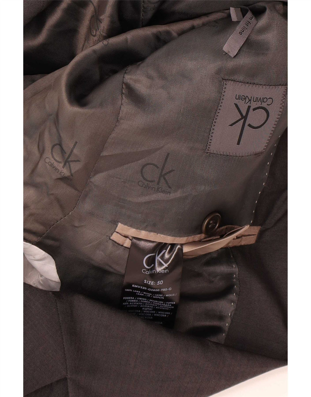 Calvin Klein Veste blazer à 2 boutons pour homme IT 50 Large Gris Laine