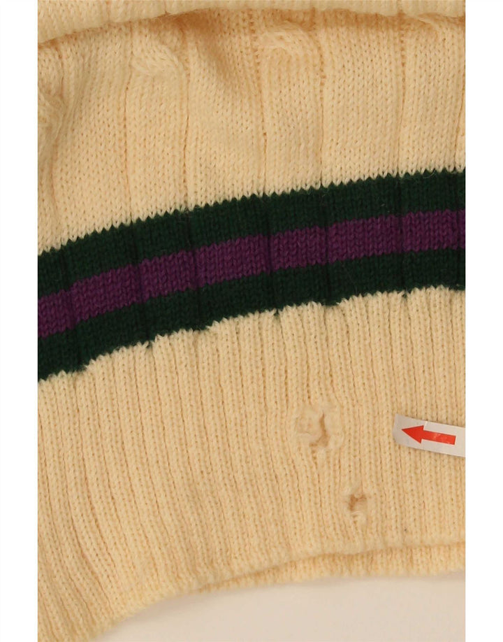 vintage Homme Col V Pull Pull Petit Beige Colourblock