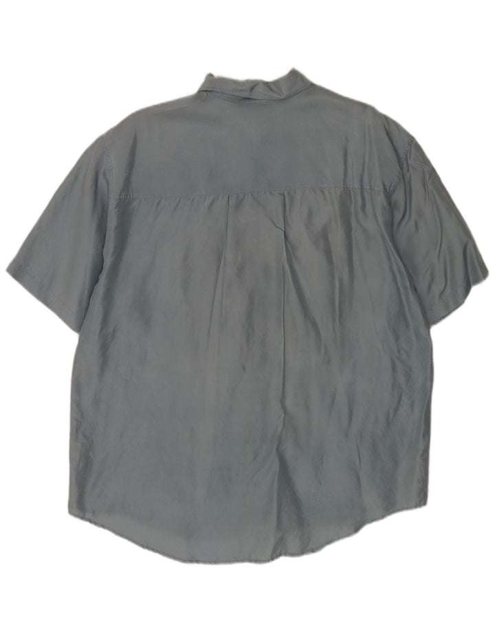vintage Chemise à manches courtes pour hommes Grande soie bleue