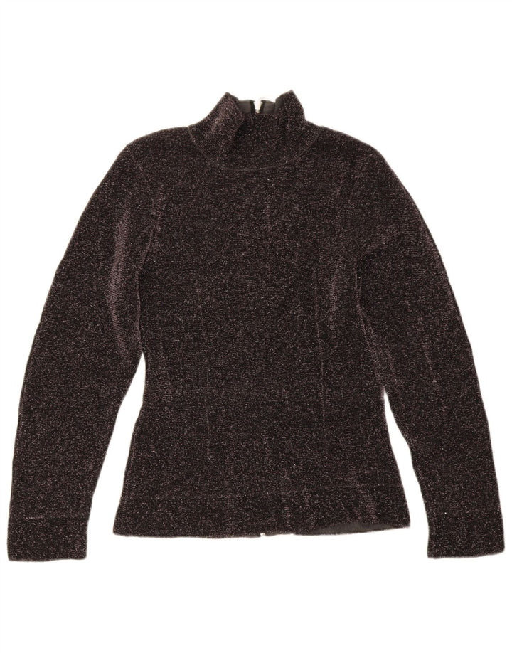 Zara Pull col roulé pour femme UK 12 Viscose mouchetée noir moyen