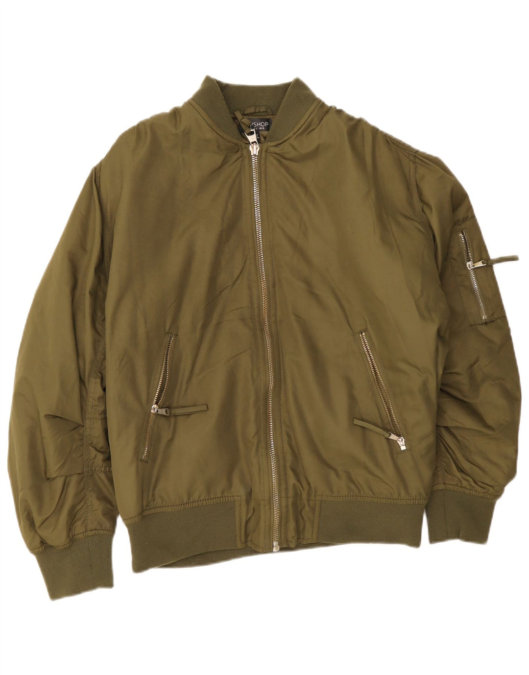 Topshop Veste Bomber Oversize Femme UK 10 Petit Vert Polyester