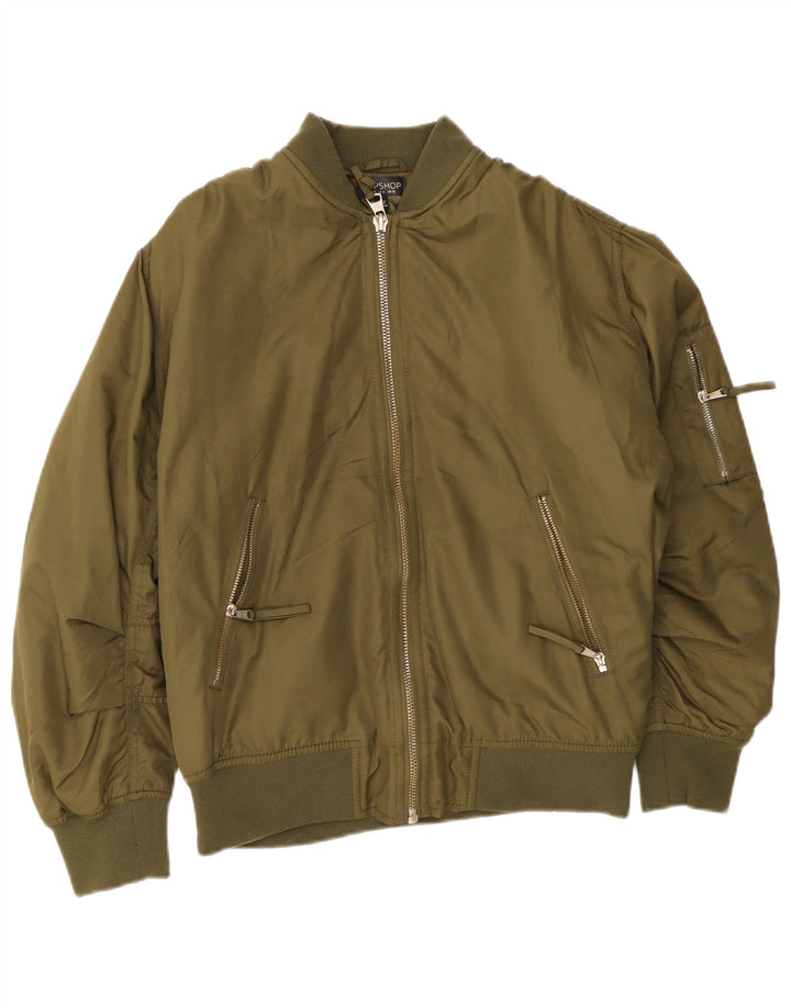 Topshop Veste Bomber Oversize Femme UK 10 Petit Vert Polyester