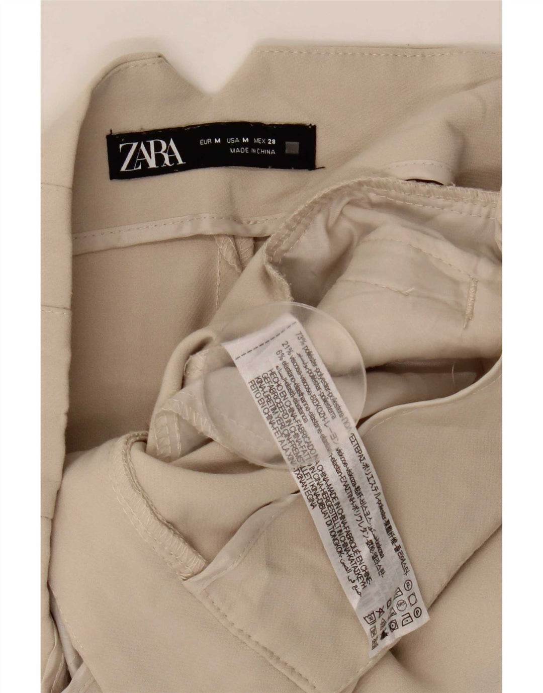 Pantalon décontracté fuselé Zara Femme Moyen W28 L26 Beige Polyester