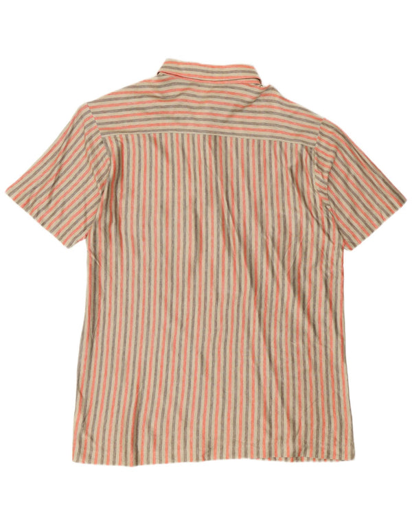 vintage Mens Manches Courtes Pull Chemise Grand Coton Rayé Beige