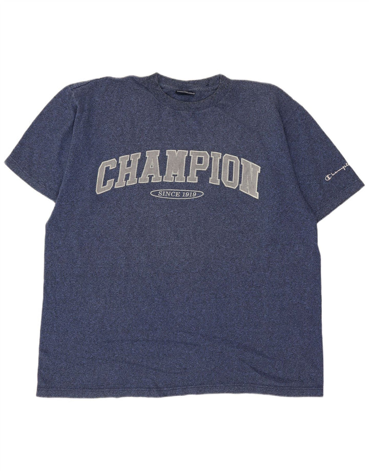 Champion T-Shirt Graphique Homme Top XL Bleu Marine Moucheté Coton