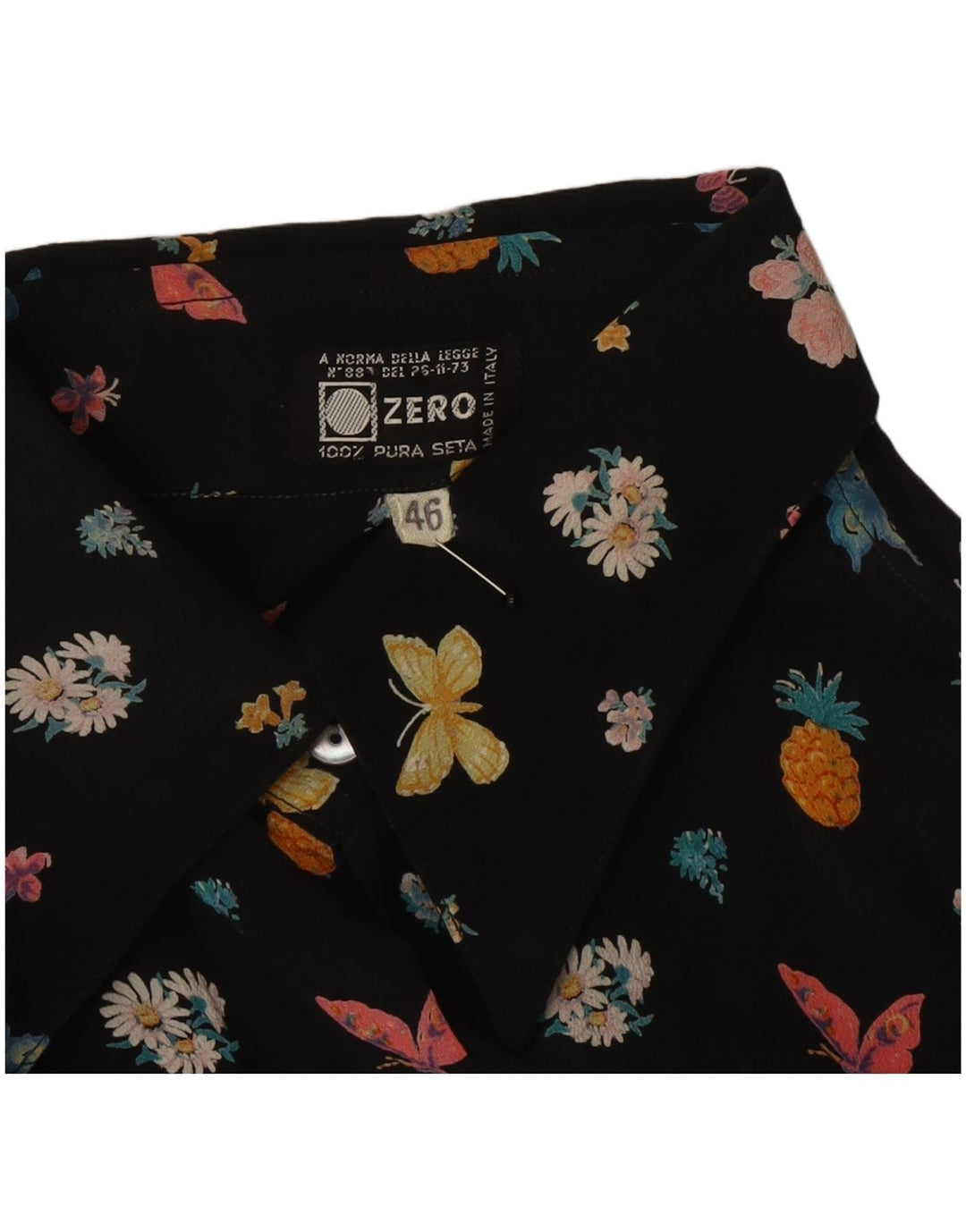Zero Womens Graphic Shirt Blouse IT 46 Grand papillon en soie florale noire