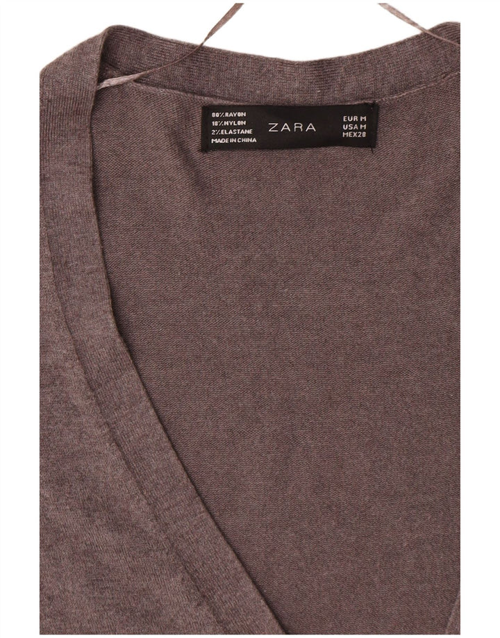 Zara Cardigan Femme Pull UK 12 Rayonne Gris Moyen