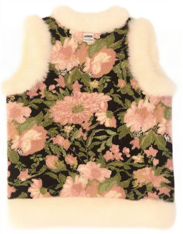 vintage Womens Open Sherpa Fleece Gilet IT 46 Grand Floral Multicolore
