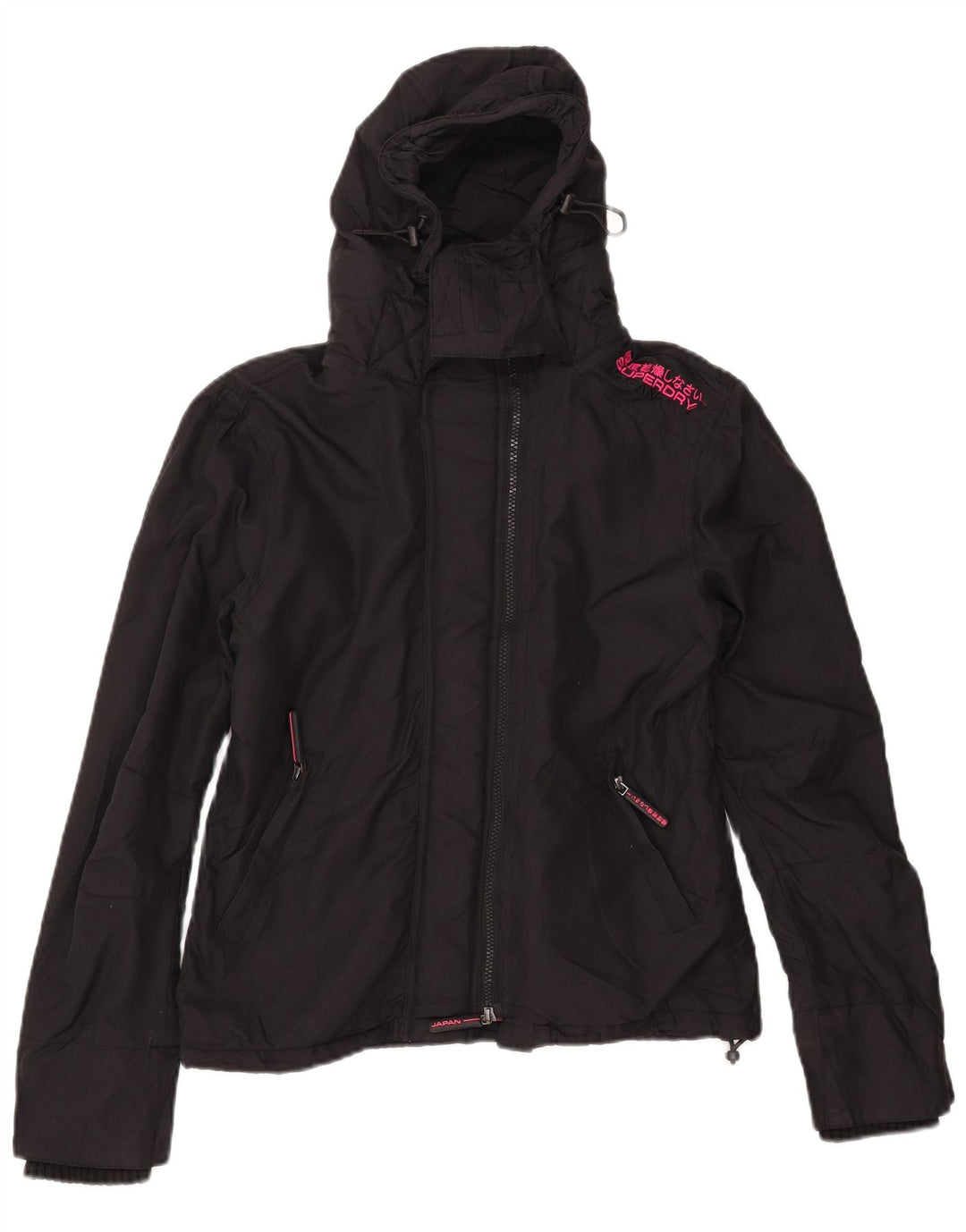 Superdry Veste coupe-vent à capuche pour femme UK 14 Medium Black Nylon