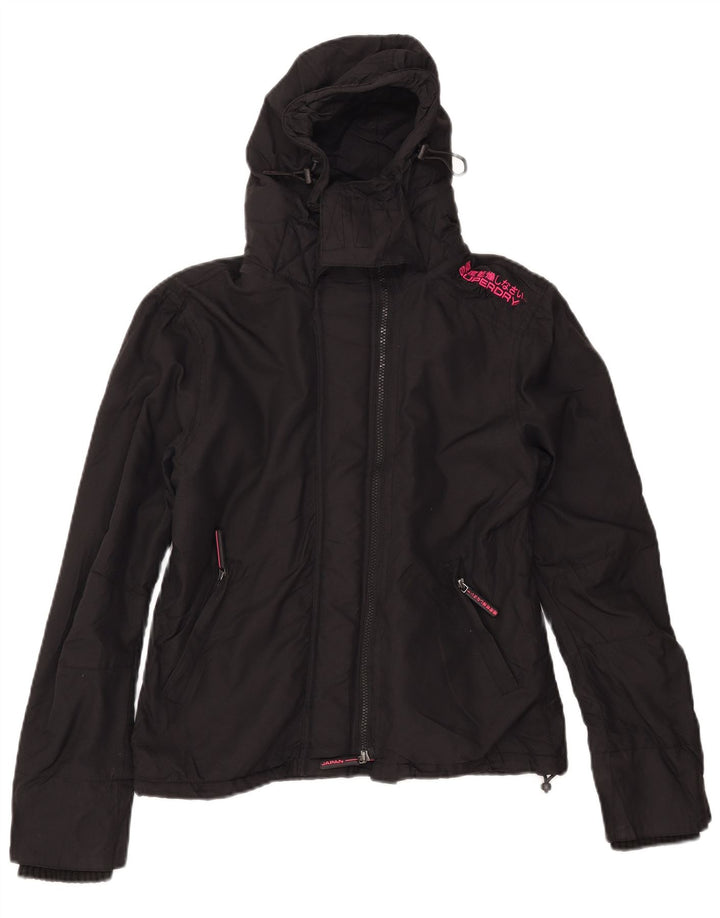 Superdry Veste coupe-vent à capuche pour femme UK 14 Medium Black Nylon